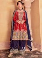 Chinnon Silk Red Wedding Wear Embroidery Work Readymade Palazzo Suit